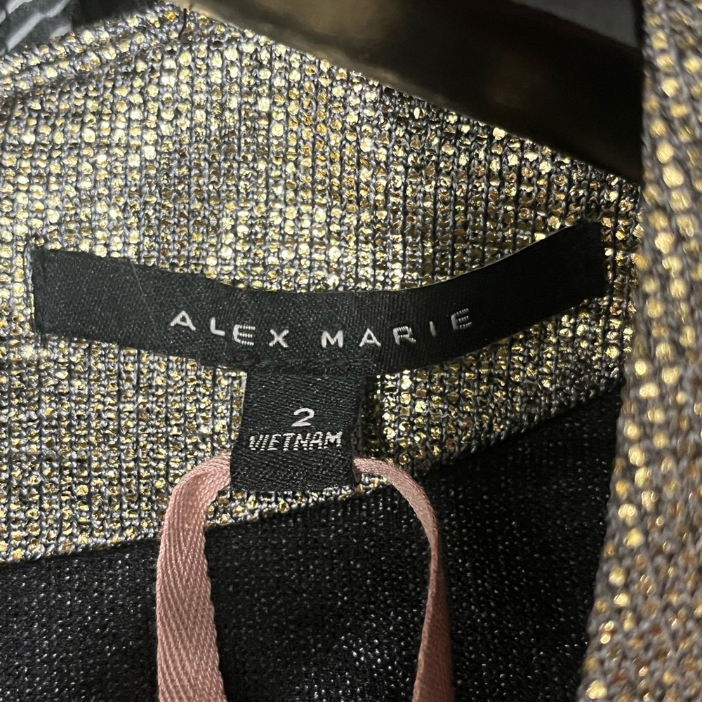 NWT Alex Marie Chrissy Metallic Knit Surplice V Neck Long Sleeve Faux Wrap Dress - Picture 9 of 9